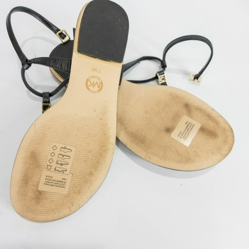 Michael Kors Fanning T Strap Flat Sandals Black -7.5 - Picture 4 of 5